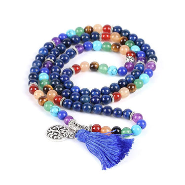 Tree of Life 7 Chakra Lapis Lazuli 108 Mala Beads Bracelet-Your Soul Place